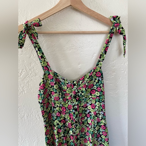Zara✨Floral Print Green Pink Midi Dress - Picture 7 of 12